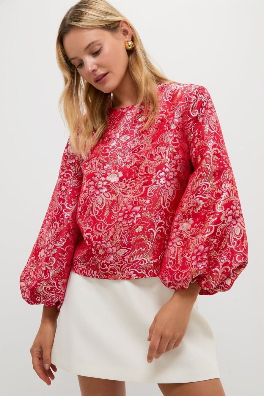 Tuckernuck Hyacinth House Jacquard Janie Cotton Blend Red Floral Top NWT XL